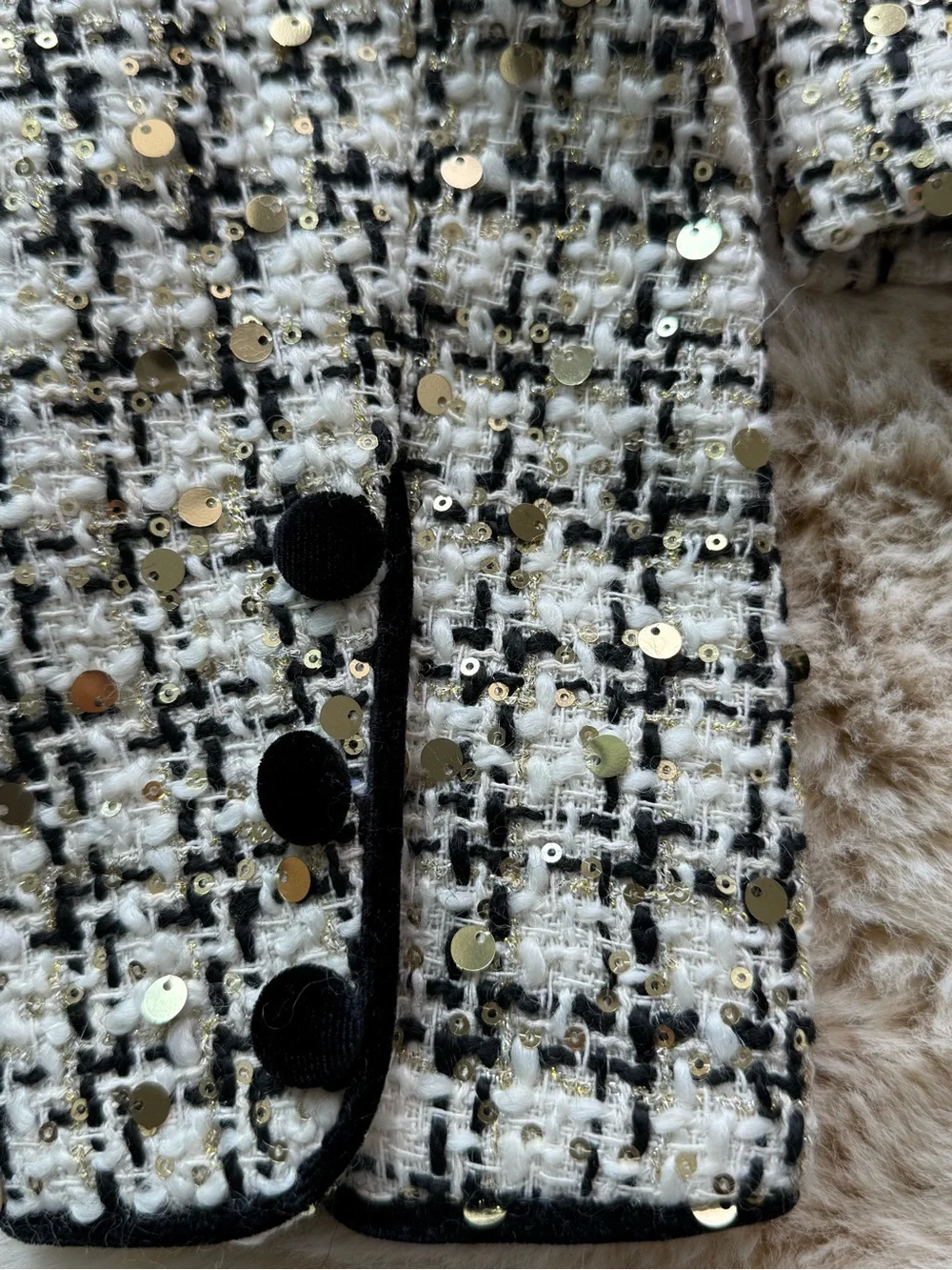 AQUA Cream & Black Tweed Bow-Accent Jacket